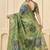 green signora zari silk blend floral digital printed casual wear saree.