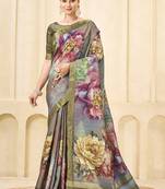 gray pink signora zari silk blend floral digital printed casual wear saree.