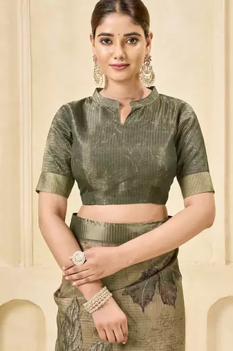 chiku signora zari silk blend floral digital printed casual wear saree.