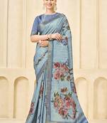 sky blue pink signora zari silk blend floral digital printed casual wear saree.
