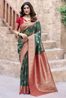 green color elegant soft silk blend saree 1