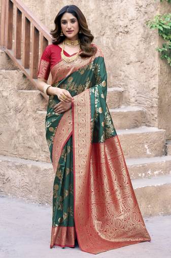 green color elegant soft silk blend saree