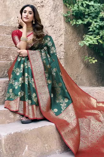 green color elegant soft silk blend saree