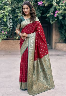 red color elegant soft silk blend saree 1