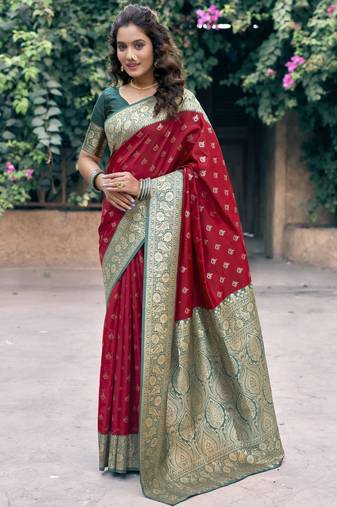 red color elegant soft silk blend saree