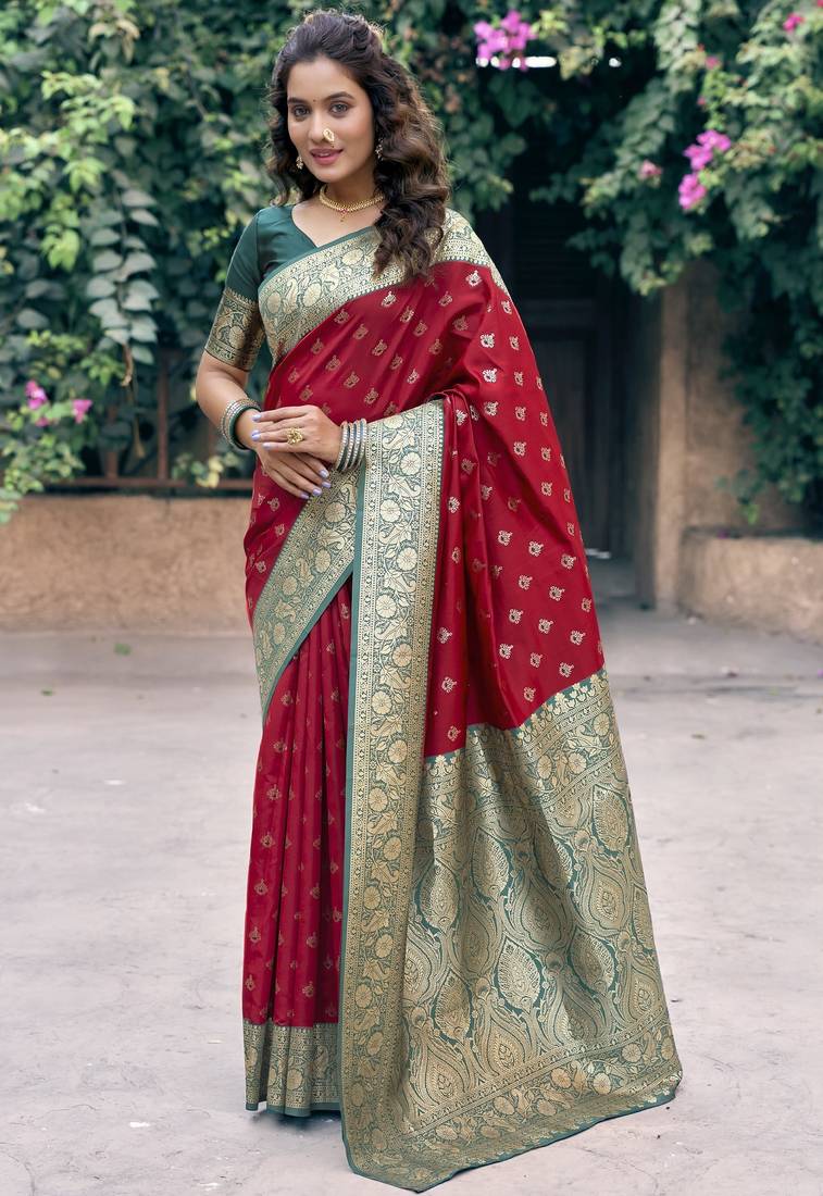 red color elegant soft silk blend saree