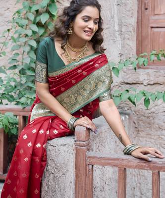 red color elegant soft silk blend saree 2