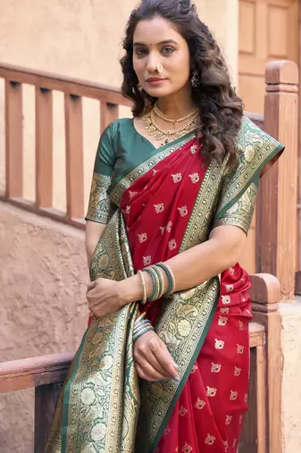 red color elegant soft silk blend saree