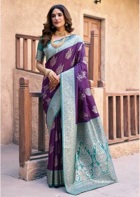 purple color elegant soft silk blend saree 1