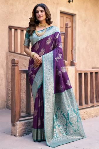 purple color elegant soft silk blend saree