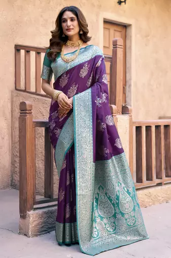 purple color elegant soft silk blend saree
