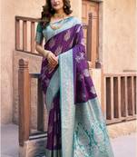 purple color elegant soft silk blend saree