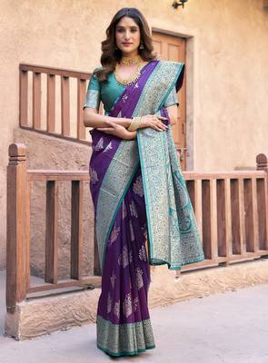 purple color elegant soft silk blend saree 2