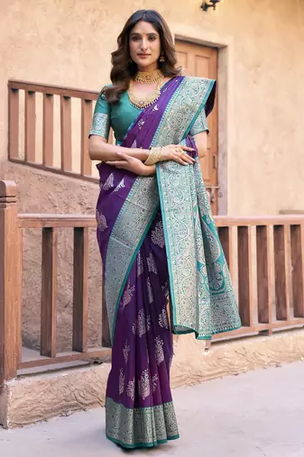 purple color elegant soft silk blend saree