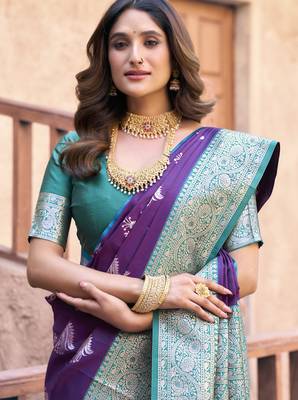 purple color elegant soft silk blend saree 3