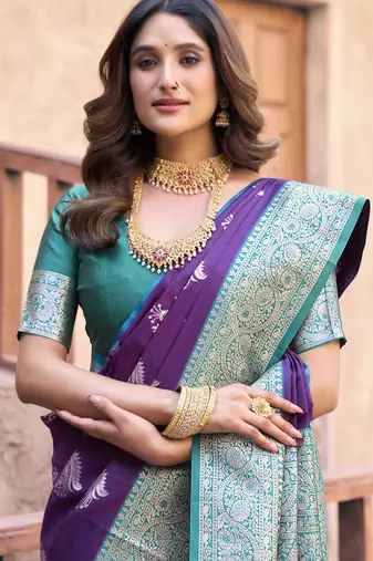 purple color elegant soft silk blend saree