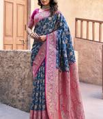 blue color elegant soft silk blend saree