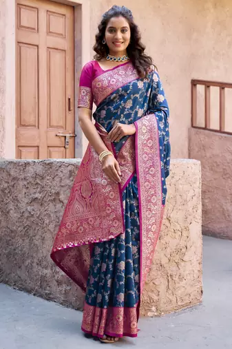 blue color elegant soft silk blend saree
