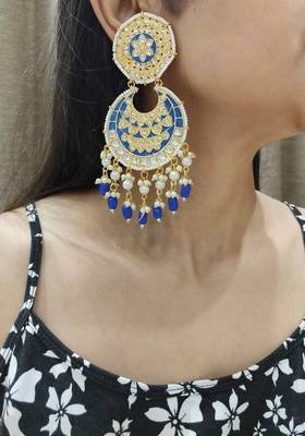 Blue Meenakari Chandbali Earrings 1