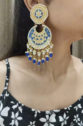 Blue Meenakari Chandbali Earrings