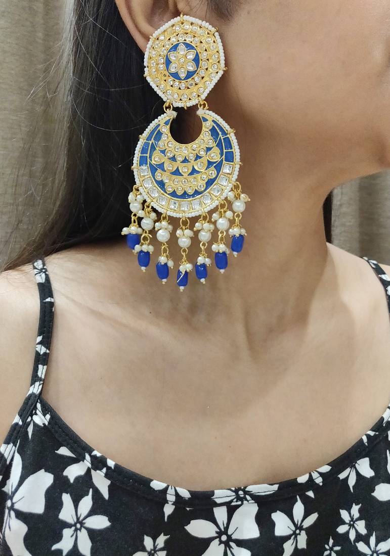 Blue Meenakari Chandbali Earrings