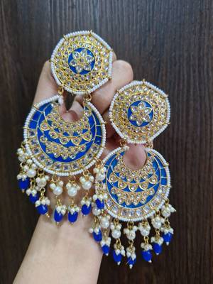 Blue Meenakari Chandbali Earrings 2