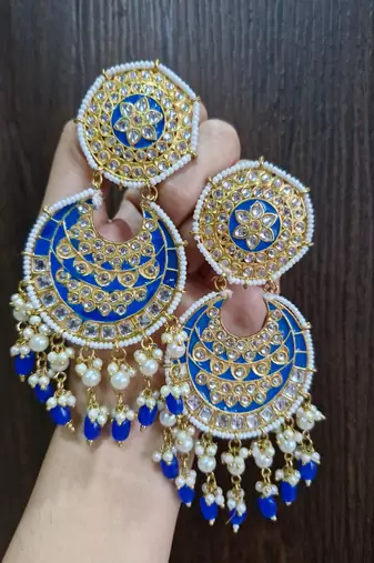 Blue Meenakari Chandbali Earrings
