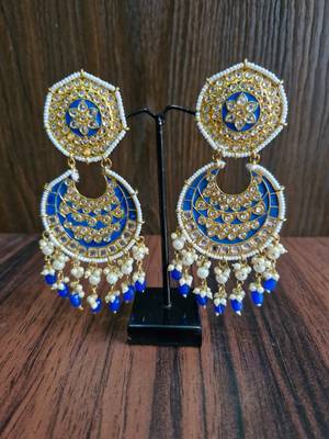 Blue Meenakari Chandbali Earrings 3