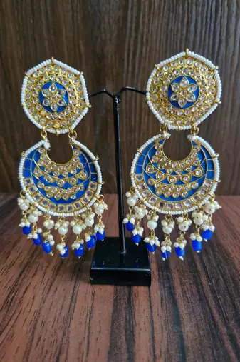 Blue Meenakari Chandbali Earrings