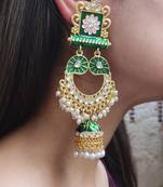 Harika Green Kundan Jhumki Earrings