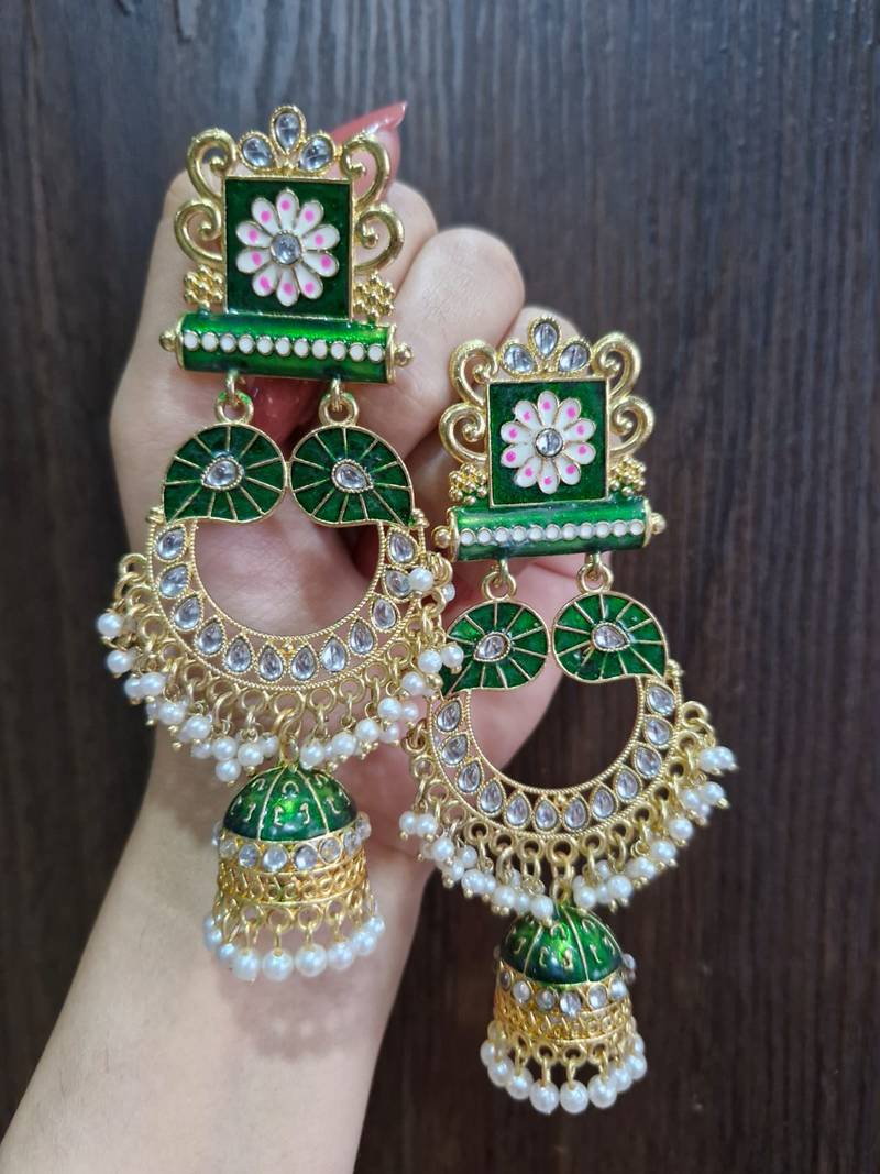 Harika Green Kundan Jhumki Earrings