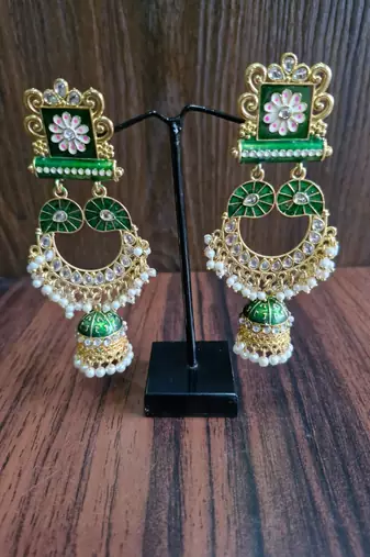Harika Green Kundan Jhumki Earrings