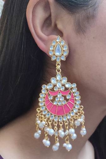 Raghavi Pink Kundan Earrings