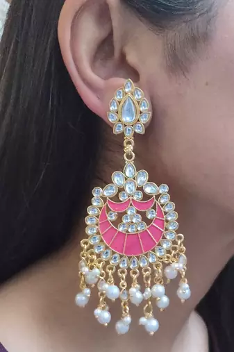Raghavi Pink Kundan Earrings