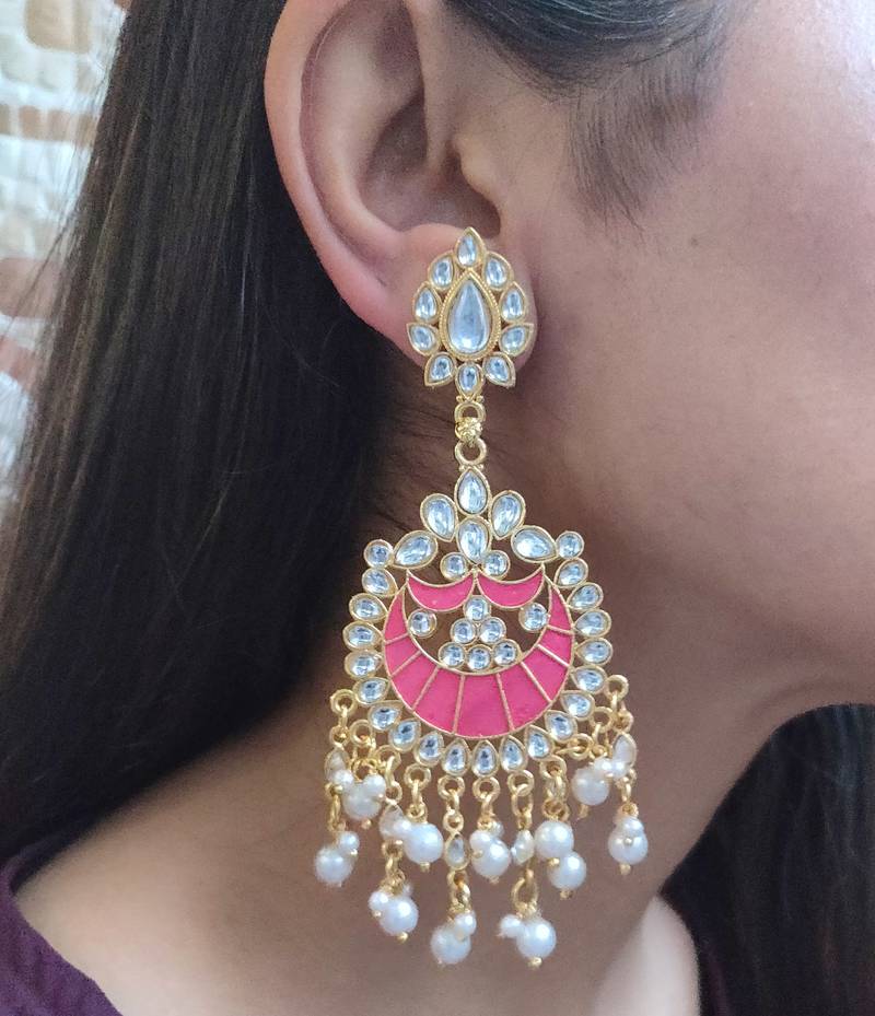 Raghavi Pink Kundan Earrings