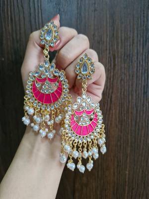 Raghavi Pink Kundan Earrings 2
