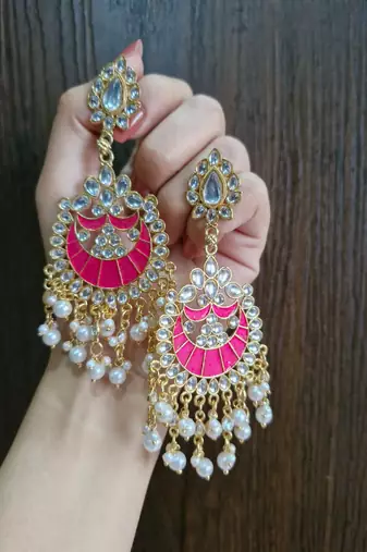 Raghavi Pink Kundan Earrings