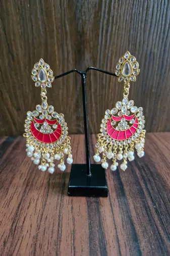 Raghavi Pink Kundan Earrings