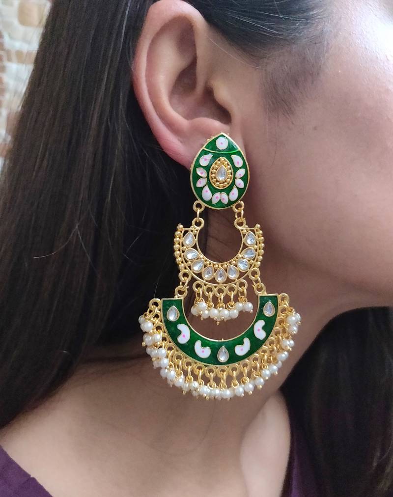 Green Meenakari Earrings