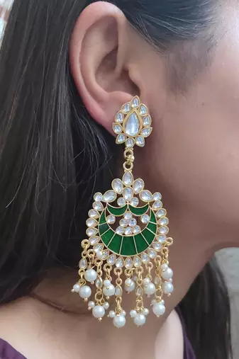 Raghavi Green Kundan Earrings