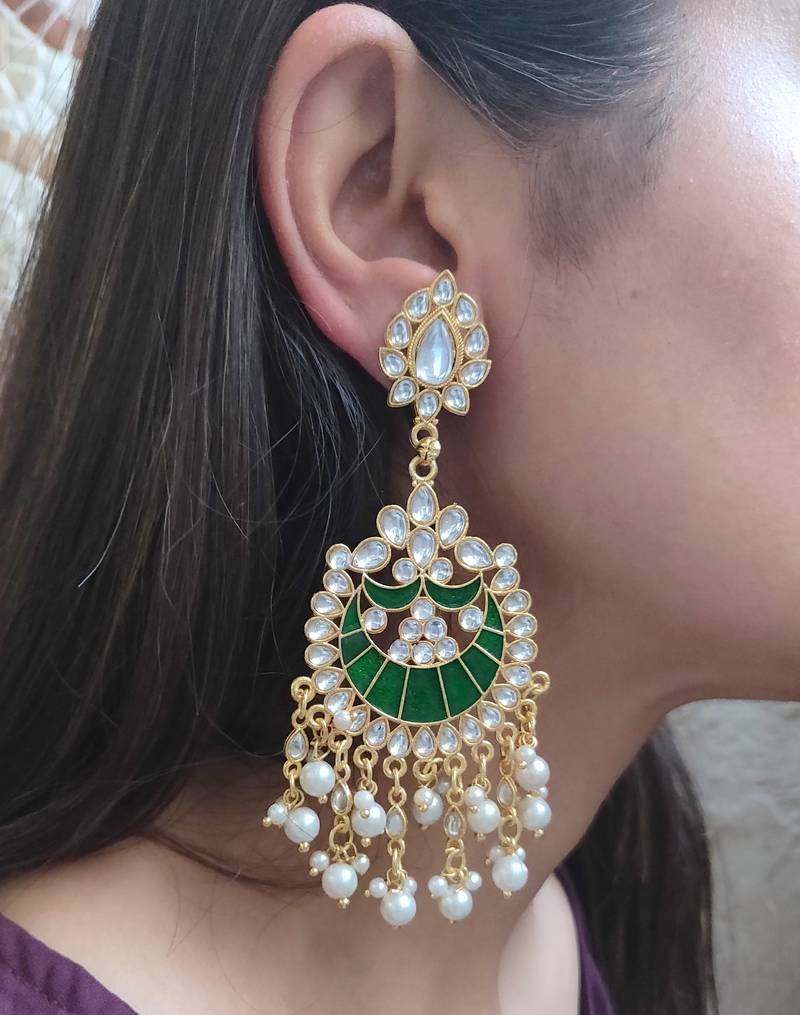 Raghavi Green Kundan Earrings
