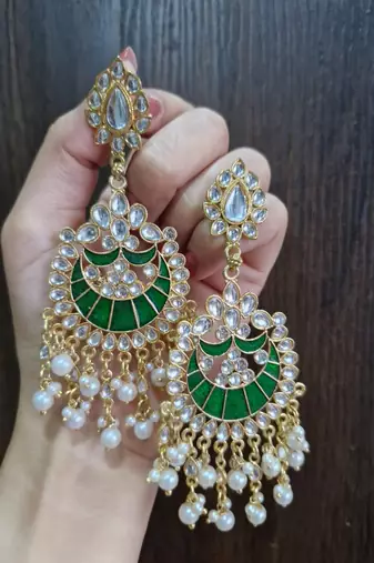 Raghavi Green Kundan Earrings