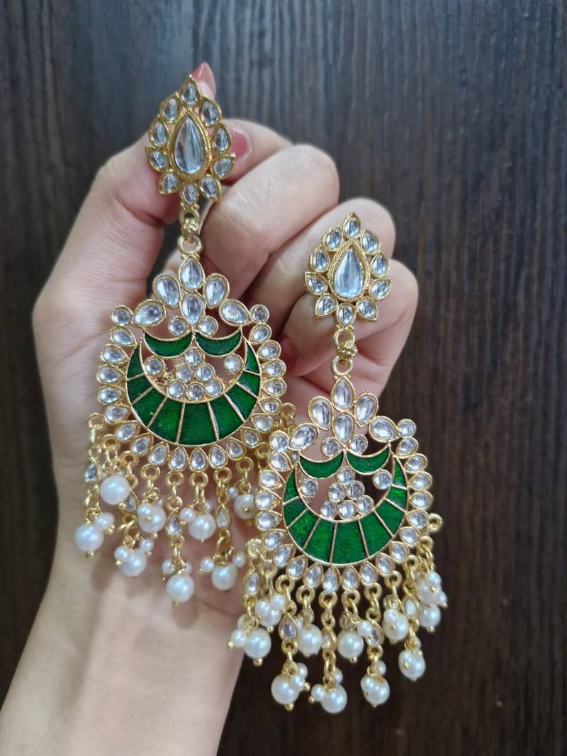 Raghavi Green Kundan Earrings
