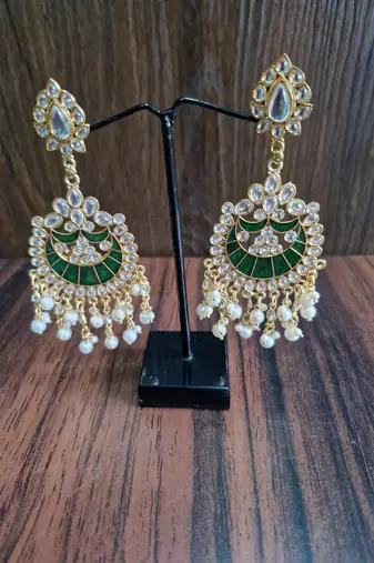 Raghavi Green Kundan Earrings