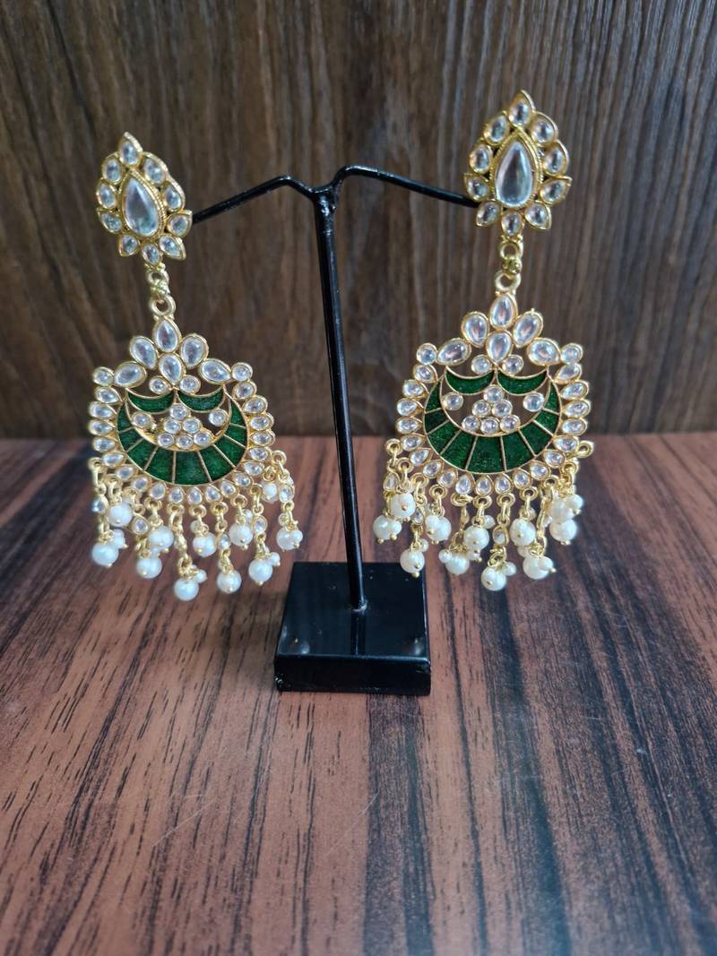 Raghavi Green Kundan Earrings