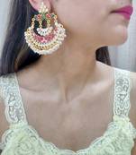 Pink Meenakari Chandbali Earrings