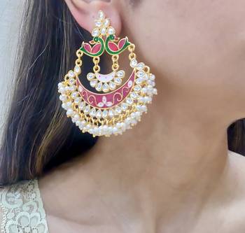 Pink Meenakari Chandbali Earrings 2