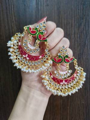 Pink Meenakari Chandbali Earrings 3