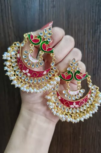 Pink Meenakari Chandbali Earrings