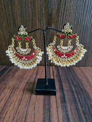 Pink Meenakari Chandbali Earrings 4